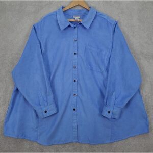 Catherines Womens Microsuede Blouse Size 4X 30/32W Blue‎ Long Sleeve